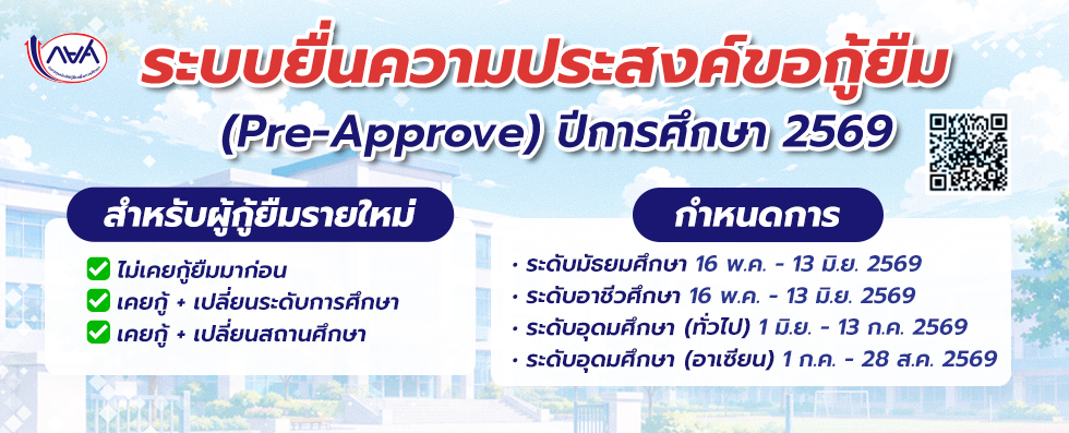 ระบบยื่นความประสงค์ขอกู้ยืมของผู้กู้ยืม และสถานศึกษา ( Pre-Approve)