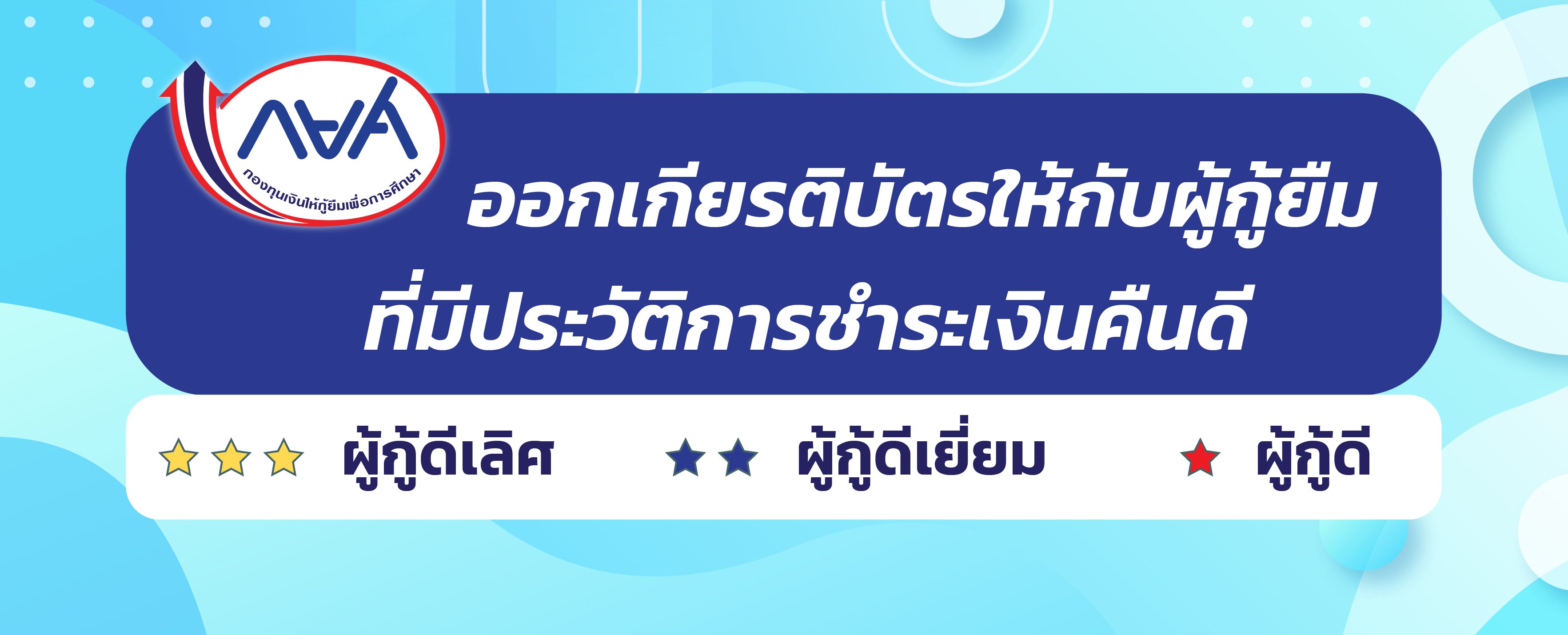 ดาวน์โหลดเกียรติบัตรสำหรับผู้กู้ยืมที่มีประวัติการชำระเงินคืนดี 