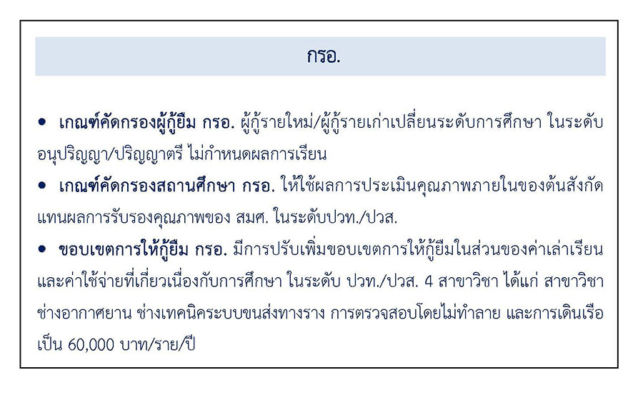 หลักเกณฑ์การคัดกรองผู้กู้ยืม กรอ.