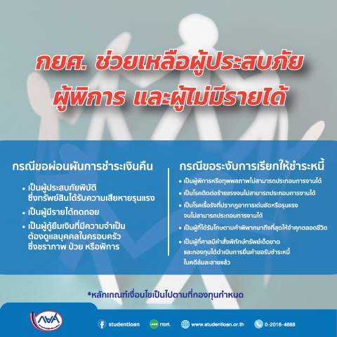 กยศ.ช่วยเหลือผู้ประสบภัย ผู้พิการ และผู้ไม่มีรายได้